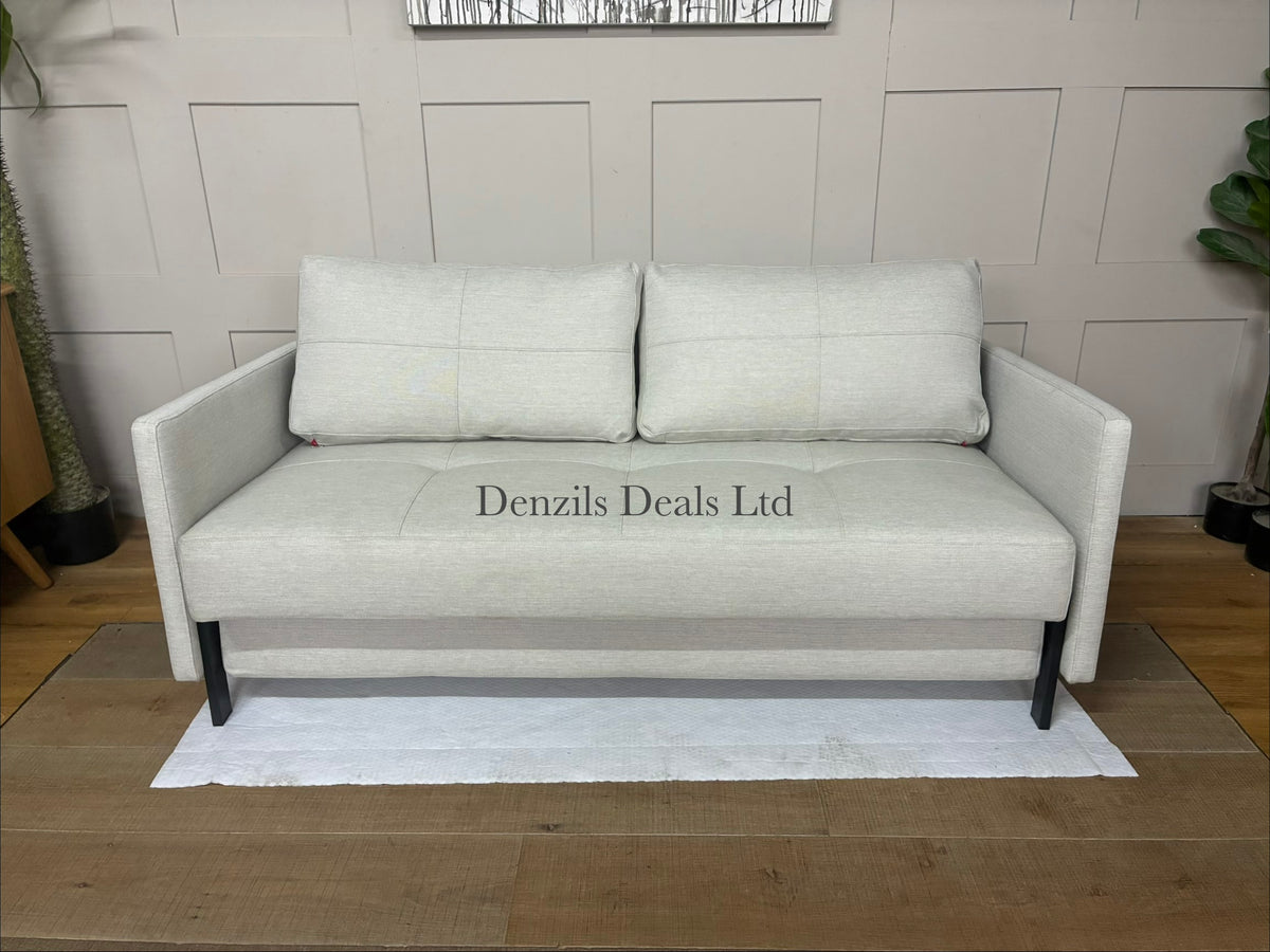 
Top view Innovation Living Cubed 160 modern sofa bed in Mixed Dance Natural fabric with wooden legs.