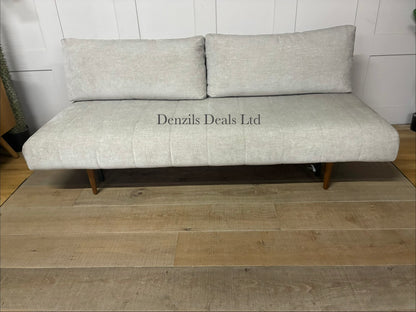 Innovation Living Ripple modern two-seater sofa bed in neutral Avella Sand beige upholstery.