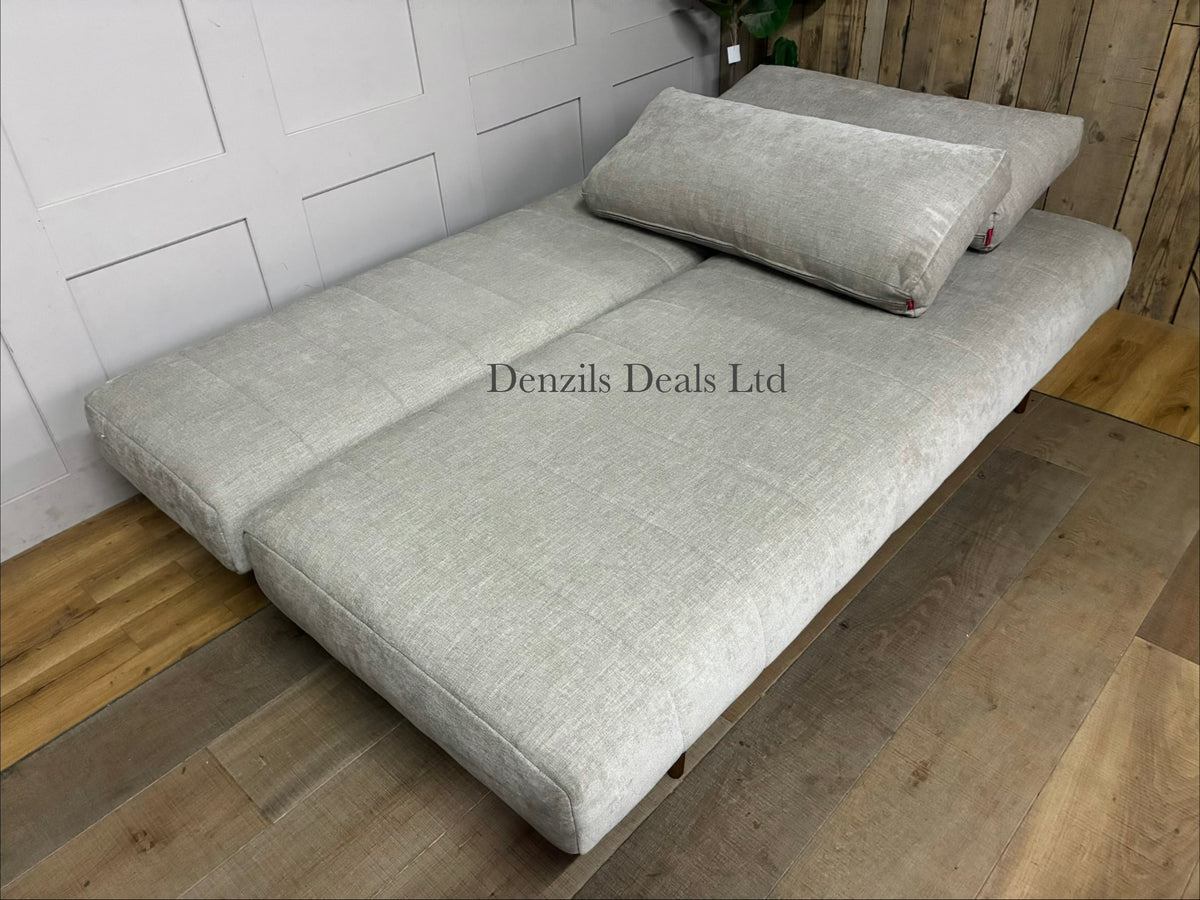Innovation Living Ripple modern two-seater sofa bed in neutral Avella Sand beige upholstery.