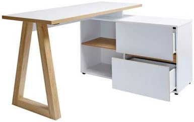 Jahnke Stanberg L-shape oak and white corner desk with drawers.