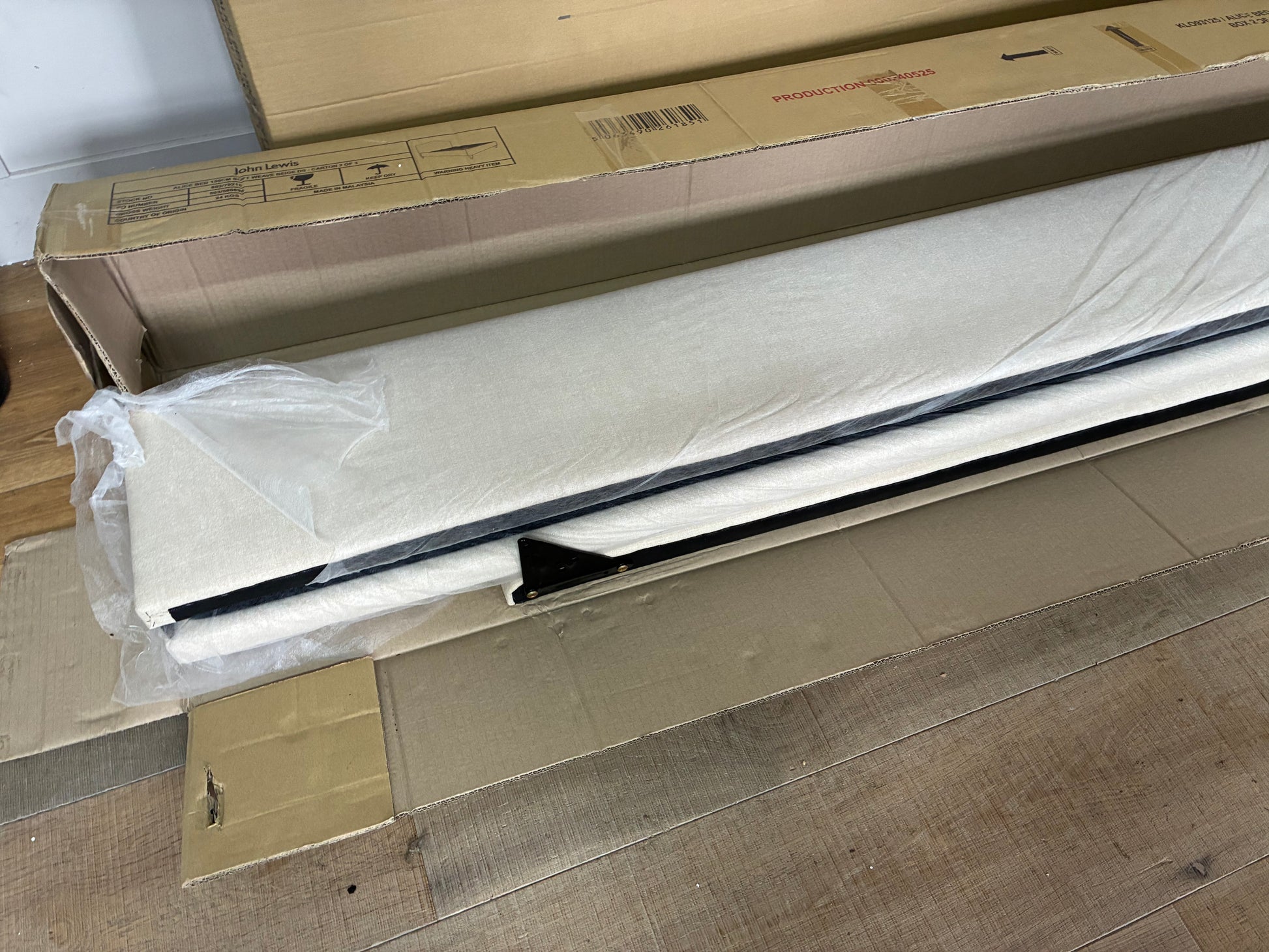 John Lewis Alice Upholstered Bed Frame in king size with a beige woven finish