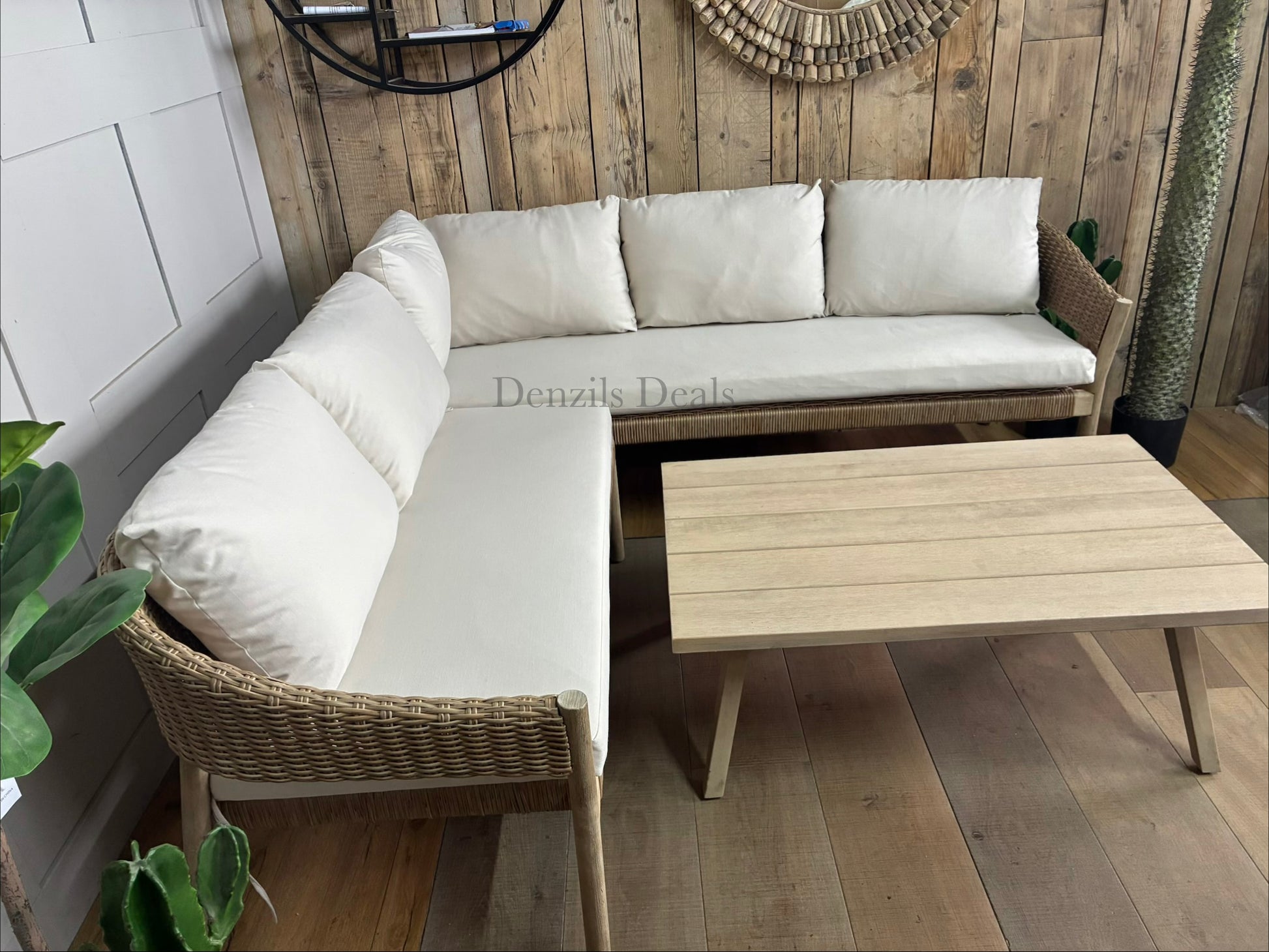 John Lewis Burford 5-Seater Woven Corner Garden Sofa & coffee Table 