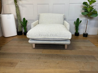 John Lewis Cozmo Cosy 1.5 Seater Chaise Snuggler, Ecru Boucle Natural Piping with Feather and foam filling for a long, comfortable sit