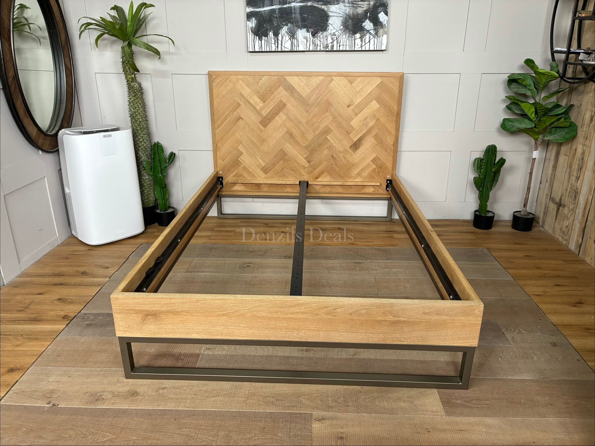 John Lewis Estate bed frame (double) in natural wood finish with distinctive headboard