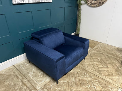 John Lewis Gradient Power Recliner Armchair in Navy Blue Chenille fabric with metal legs