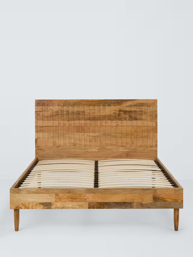 John Lewis Groove King Size Bed Frame in Natural Mango Wood with tactile grooved headboard