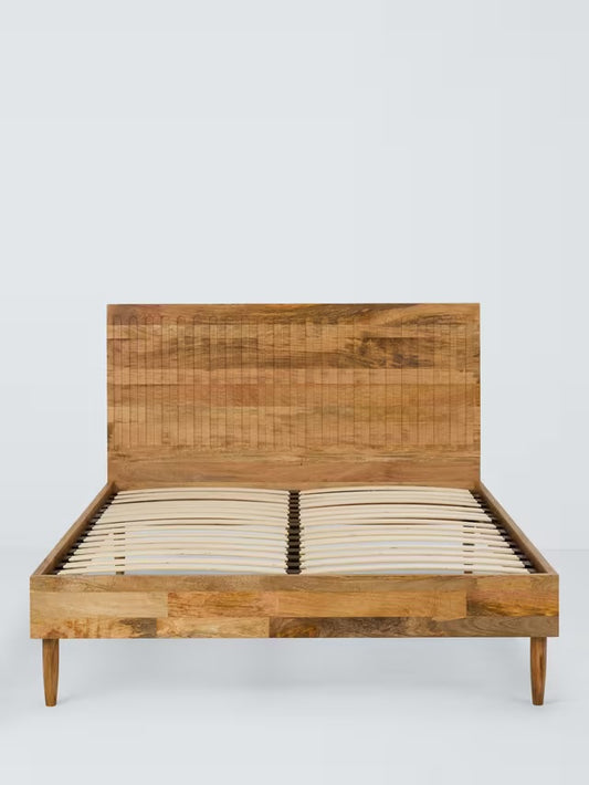 John Lewis Groove King Size Bed Frame in Natural Mango Wood with tactile grooved headboard