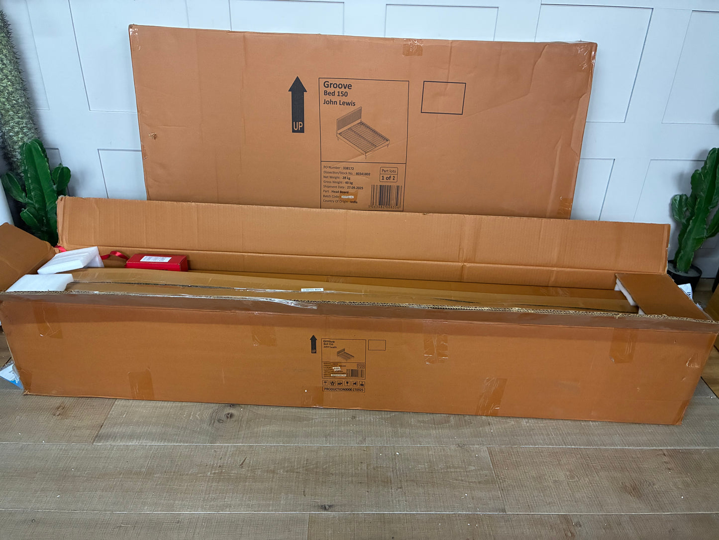 John Lewis Groove King Size Bed Frame in Natural Mango Wood with tactile grooved headboard"