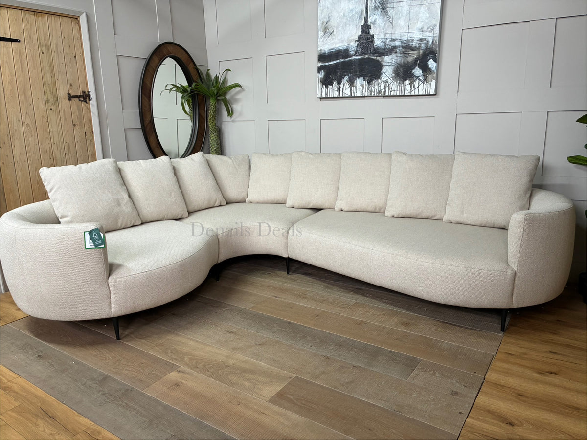 John Lewis Lozenge left-hand facing corner sectional sofa in textured putty-beige twisted boucle fabric with organic curved seating and soft pillow back cushions.