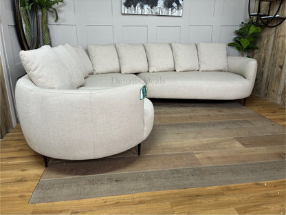 John Lewis Lozenge left-hand facing corner sectional sofa in textured putty-beige twisted boucle fabric with organic curved seating and soft pillow back cushions.