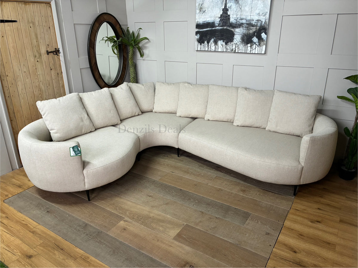 John Lewis Lozenge left-hand facing corner sectional sofa in textured putty-beige twisted boucle fabric with organic curved seating and soft pillow back cushions.