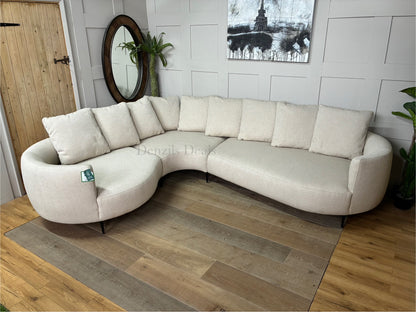 John Lewis Lozenge left-hand facing corner sectional sofa in textured putty-beige twisted boucle fabric with organic curved seating and soft pillow back cushions.