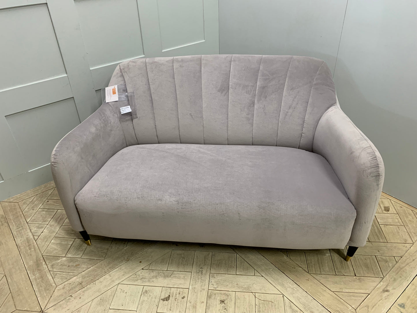 John Lewis Meghan fluted back petite velvet sofa with dark wood legs