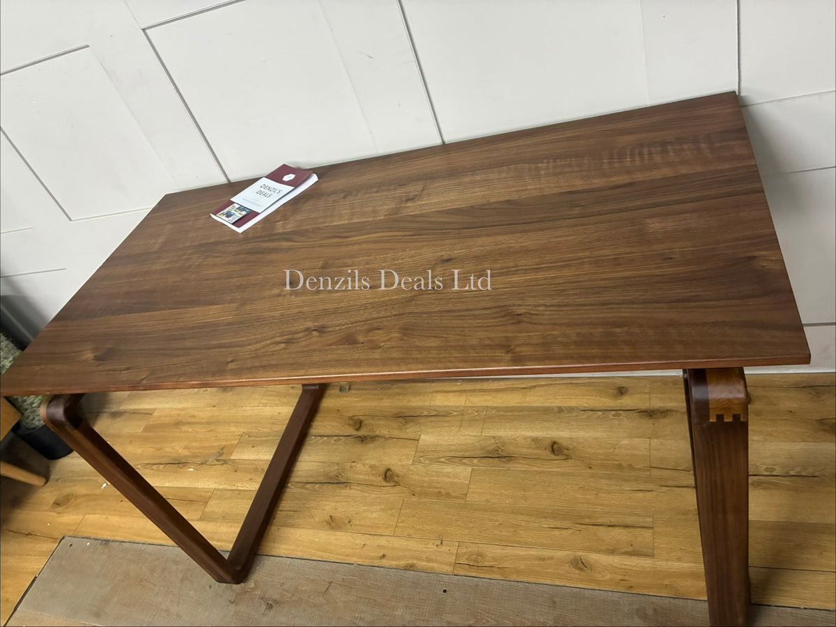 John Lewis Orbit Desk, Walnut  featuring A warm, deep brown walnut finish showcasing organic wood grain variations across the entire surface.