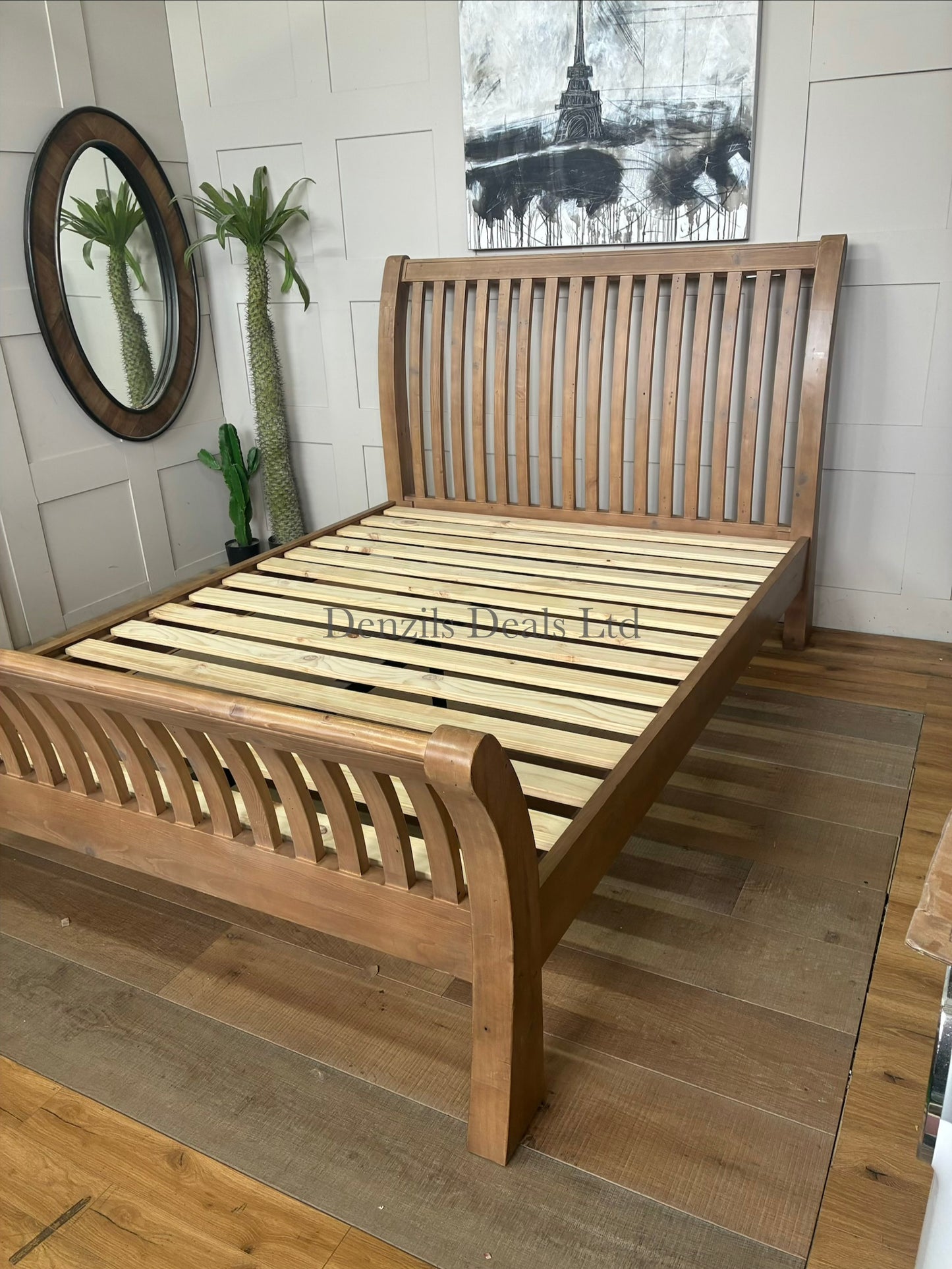 John Lewis Reclaimed Timber Bed Frame, King Size, Natural Wood featuring a charming, natural aesthetic thanks to its slatted design and shapely frame with a solid slats in the base that provide a supportive