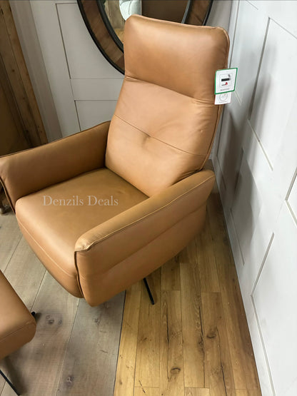 John Lewis Relaxed Recliner Armchair & Footstool, Tan Leather 