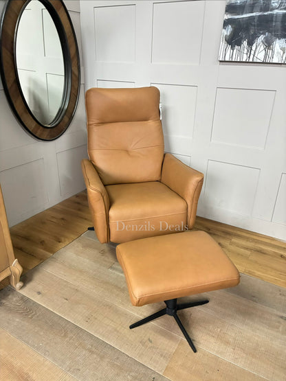 John Lewis Relaxed Recliner Armchair & Footstool, Tan Leather 