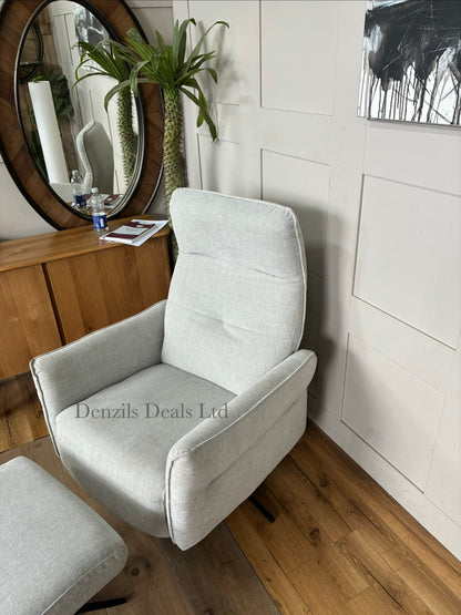John Lewis Relaxed recliner armchair and matching footstool in grey chenille with slim metal legs