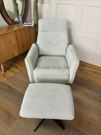 John Lewis Relaxed recliner armchair and matching footstool in grey chenille with slim metal legs