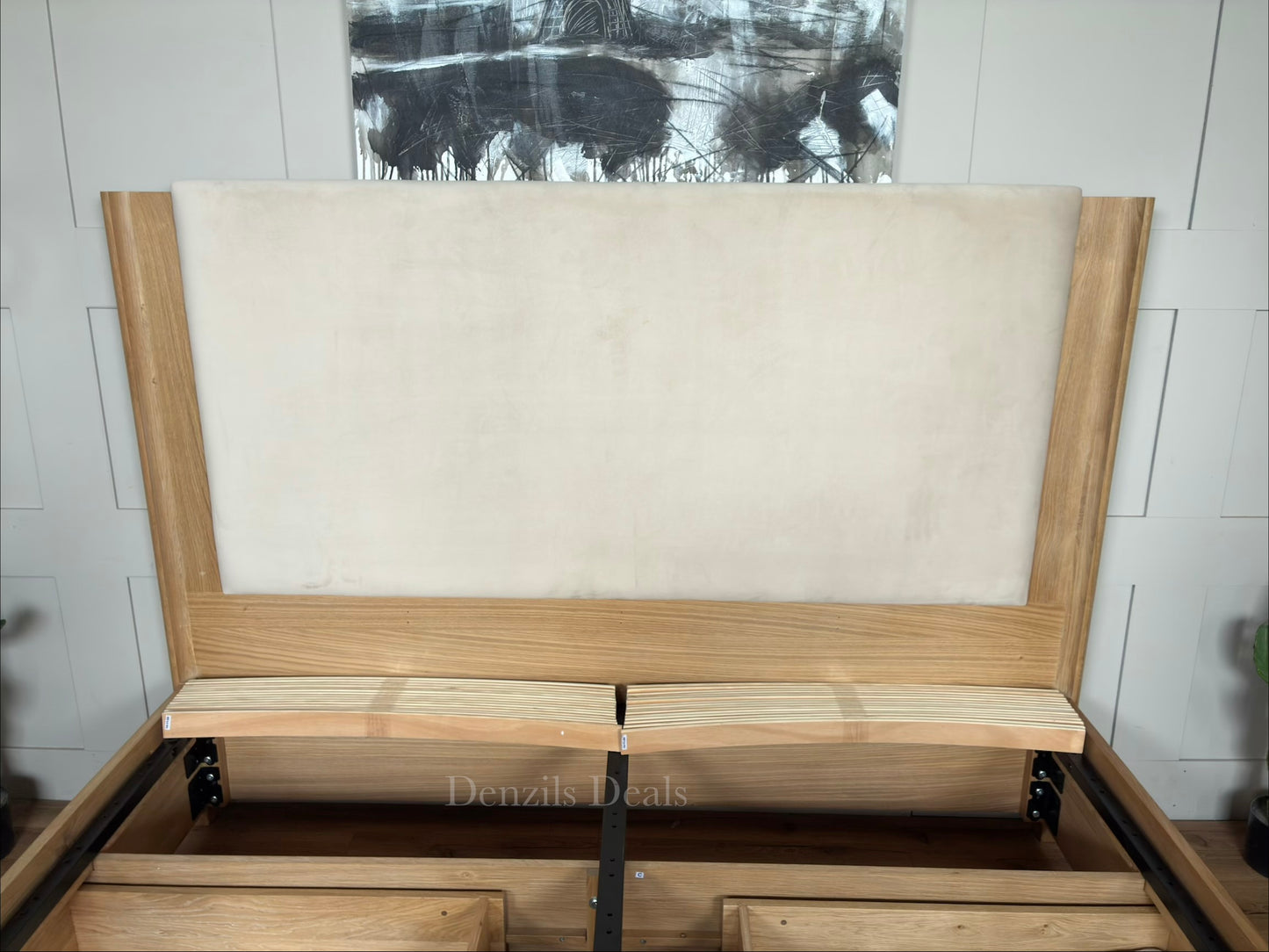 John Lewis Rest 4-drawer super king bed frame in natural wood."