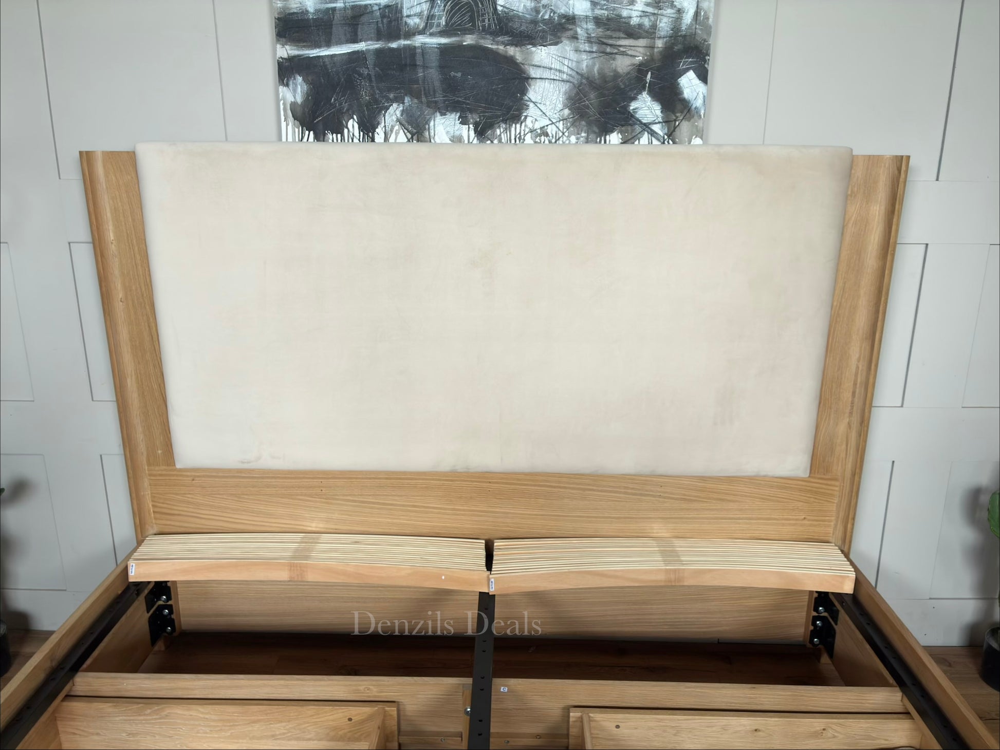 John Lewis Rest 4-drawer super king bed frame in natural wood."