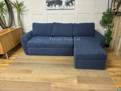 John Lewis Sansa scroll arm chaise end sofa bed with hidden storage upholstered in a textured fabric. includes modular designs with hidden storage and pull-out double bed