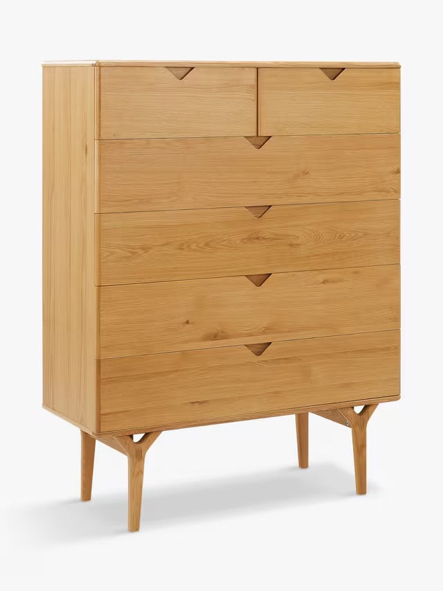 John Lewis X-Ray 3 Drawer Chest in natural oak wood with smooth curves and a mid-century modern design