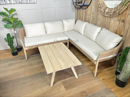 John Lewis Burford 5-Seater Woven Corner Garden Sofa & coffee Table 