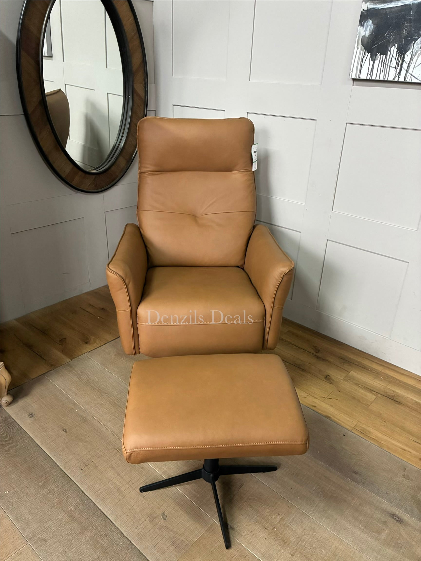 John Lewis Relaxed Recliner Armchair & Footstool, Tan Leather 