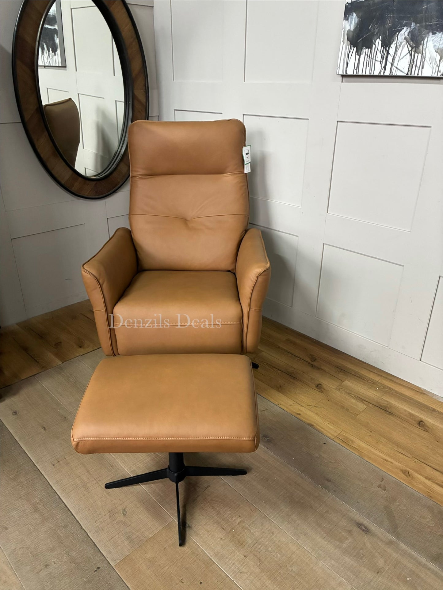 John Lewis Relaxed Recliner Armchair & Footstool, Tan Leather 