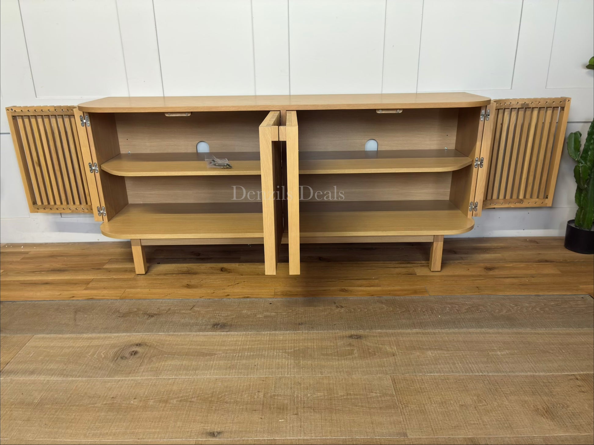 John Lewis slatted oak TV stand sideboard with slatted cabinet doors for TVs up to 60 inches