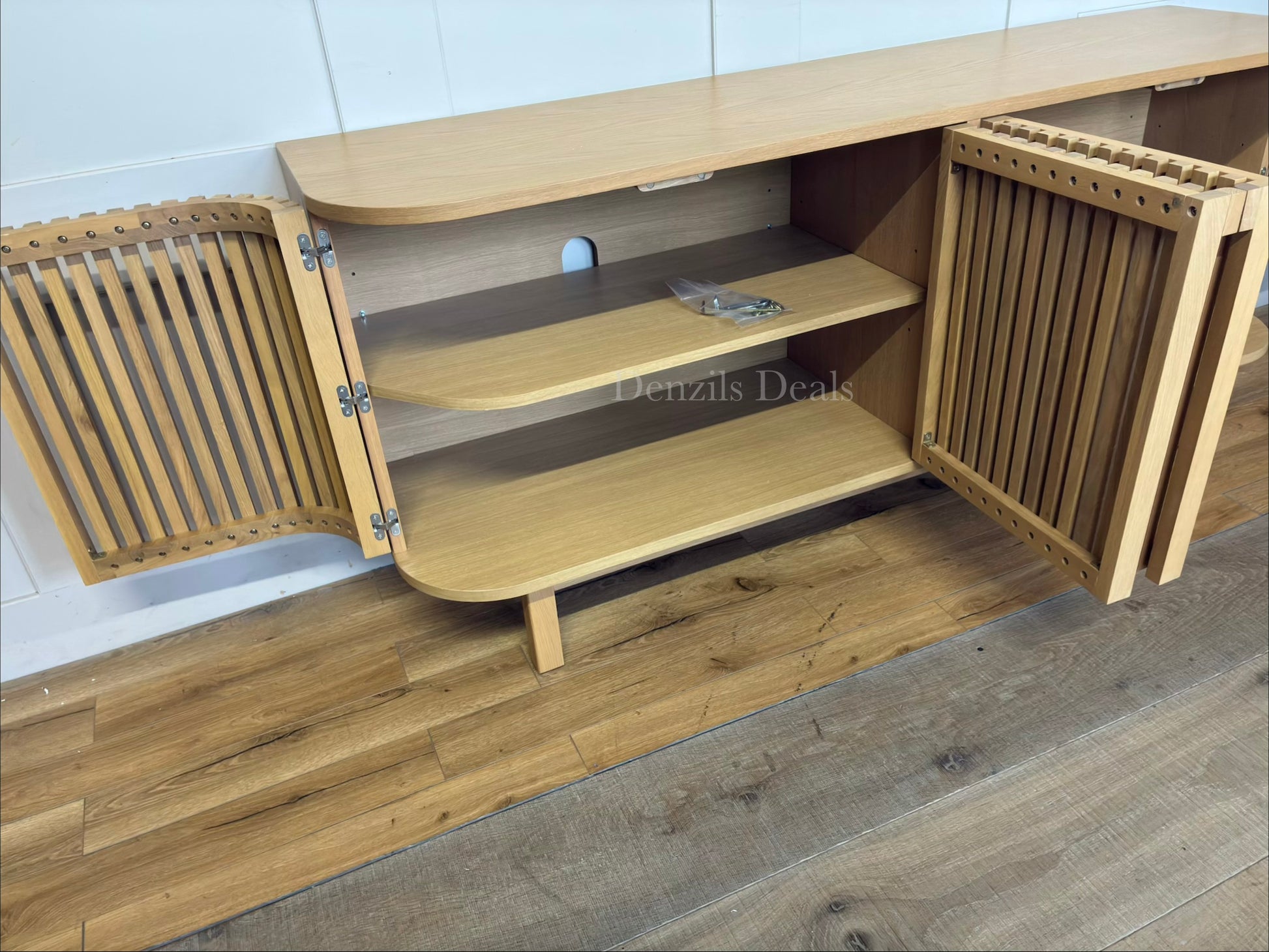 John Lewis slatted oak TV stand sideboard with slatted cabinet doors for TVs up to 60 inches