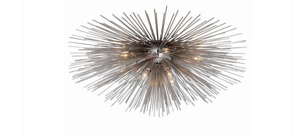 Decorative ceiling light radiating a warm, striated glow, the Strada medium flush mount by Kelly Wearstler for Visual Comfort Visual Comfort."
