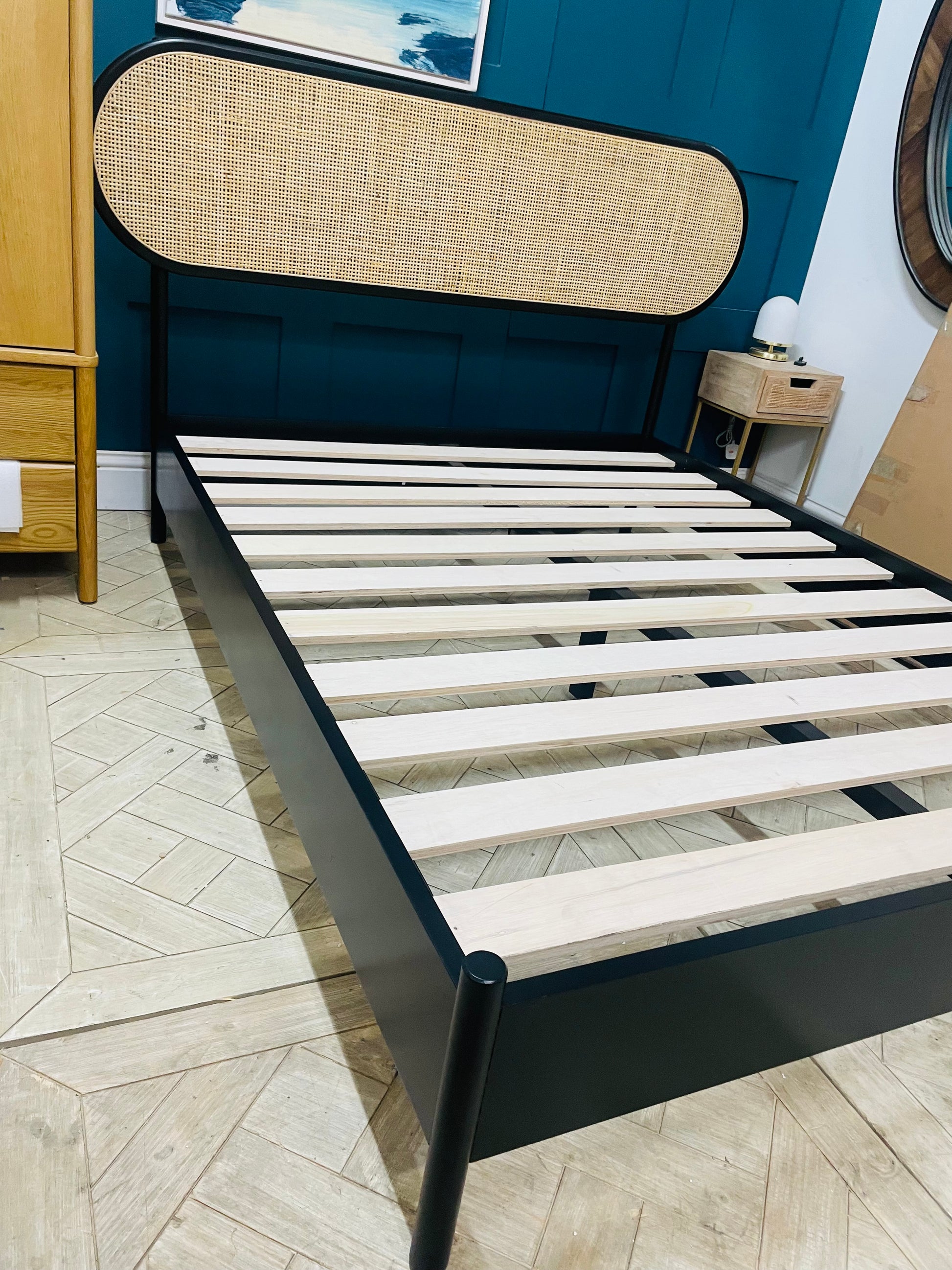 King Bed in Black Finish Wood & Rattan by Brant House