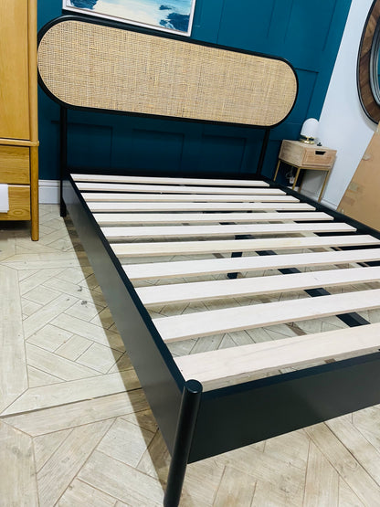 King Bed in Black Finish Wood & Rattan by Brant House