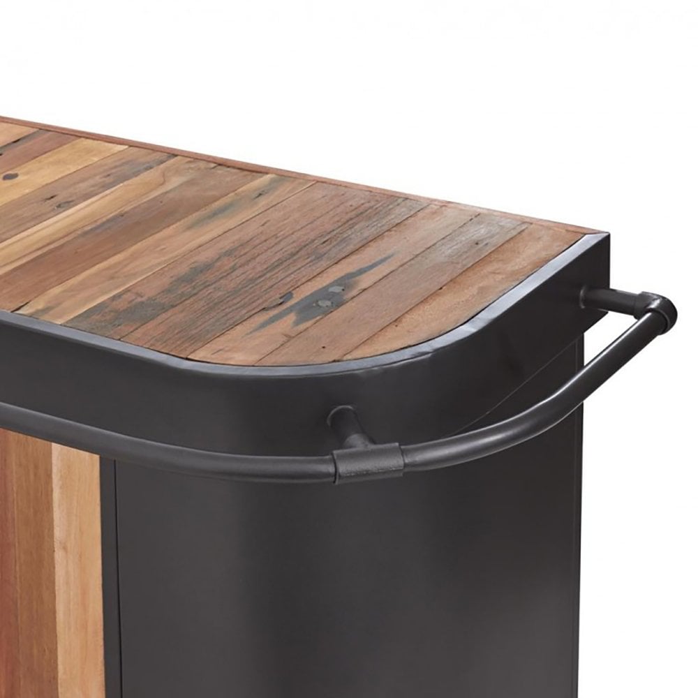 Kleo Small Bar, Reclaimed boatwood and metal panels, Rustic look
Dimensions: 144cm (W) x 110cm (H) x 60cm (D)
