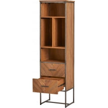 Livingfun teak wood bookcase with two drawers and open shelving for living room storage