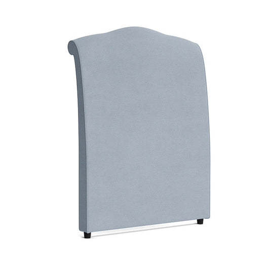 Single Loaf Frenchie headboard with a curved, padded silhouette, upholstered in soft Powder Blue 'Clever Softie' fabric. The headboard has a plush, cushioned appearance and a smooth matte finish.