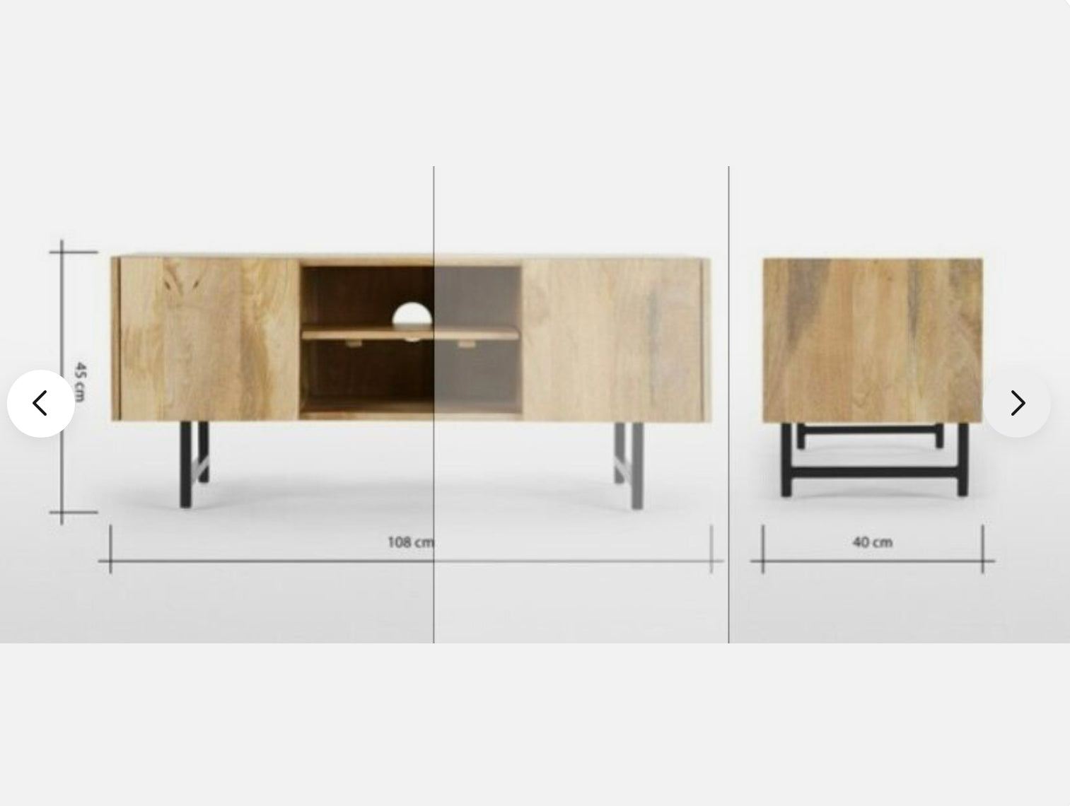 Small Made.com Aphra media stand in light wood and black, 108cm wide for compact spaces