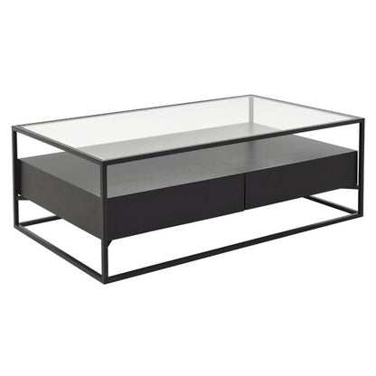 Made.com Kilby compact TV stand in black stain mango wood with a smoked glass top and single drawer