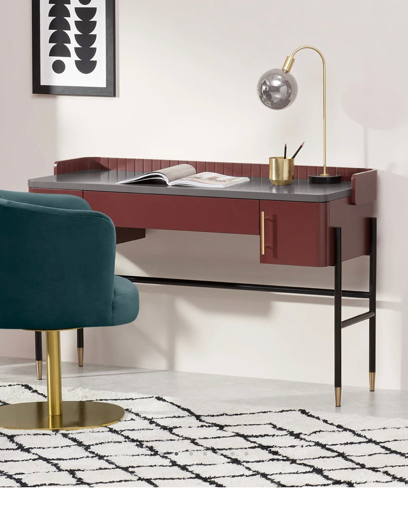 Made.com Lali  Wide Desk, Mid Grey & Mahogany Red