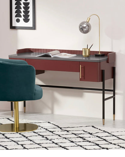 Made.com Lali  Wide Desk, Mid Grey & Mahogany Red