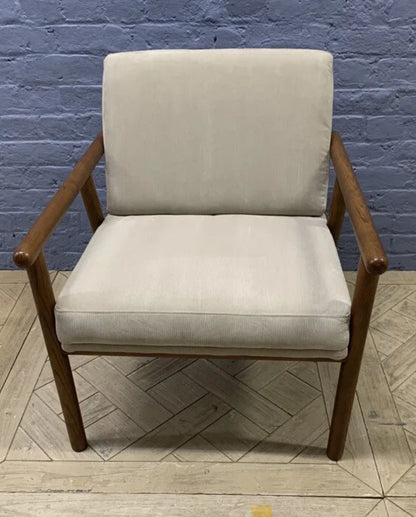 Made.com Lars accent armchair in stone grey microfibre with walnut stain legs