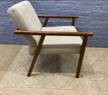 Made.com Lars accent armchair in stone grey microfibre with walnut stain legs