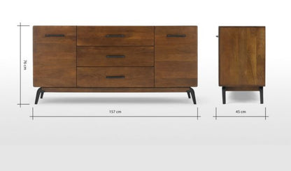 Close-up of the natural wood grain and dark finish on the Lucien solid mango wood sideboard