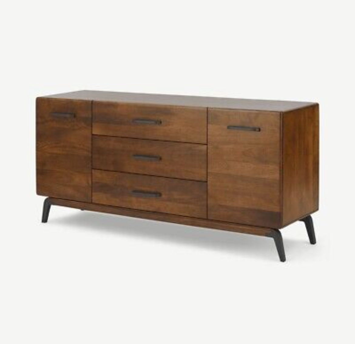 Made.com Lucien large sideboard in dark mango wood with three drawers and black metal hardware