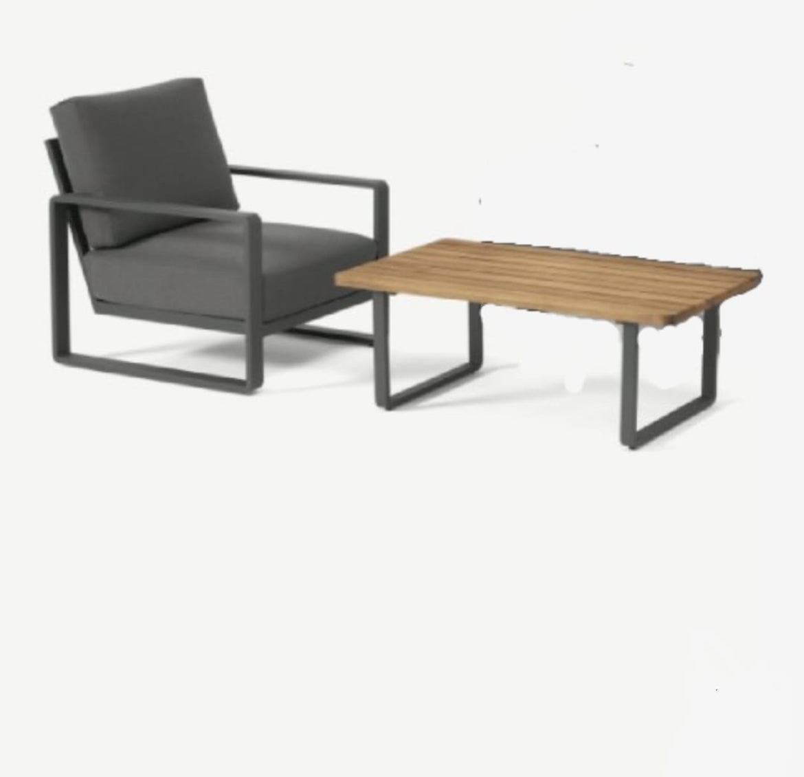 Made.com Topa  Garden arm  Chair and coffee table , Acacia Wood & Grey 