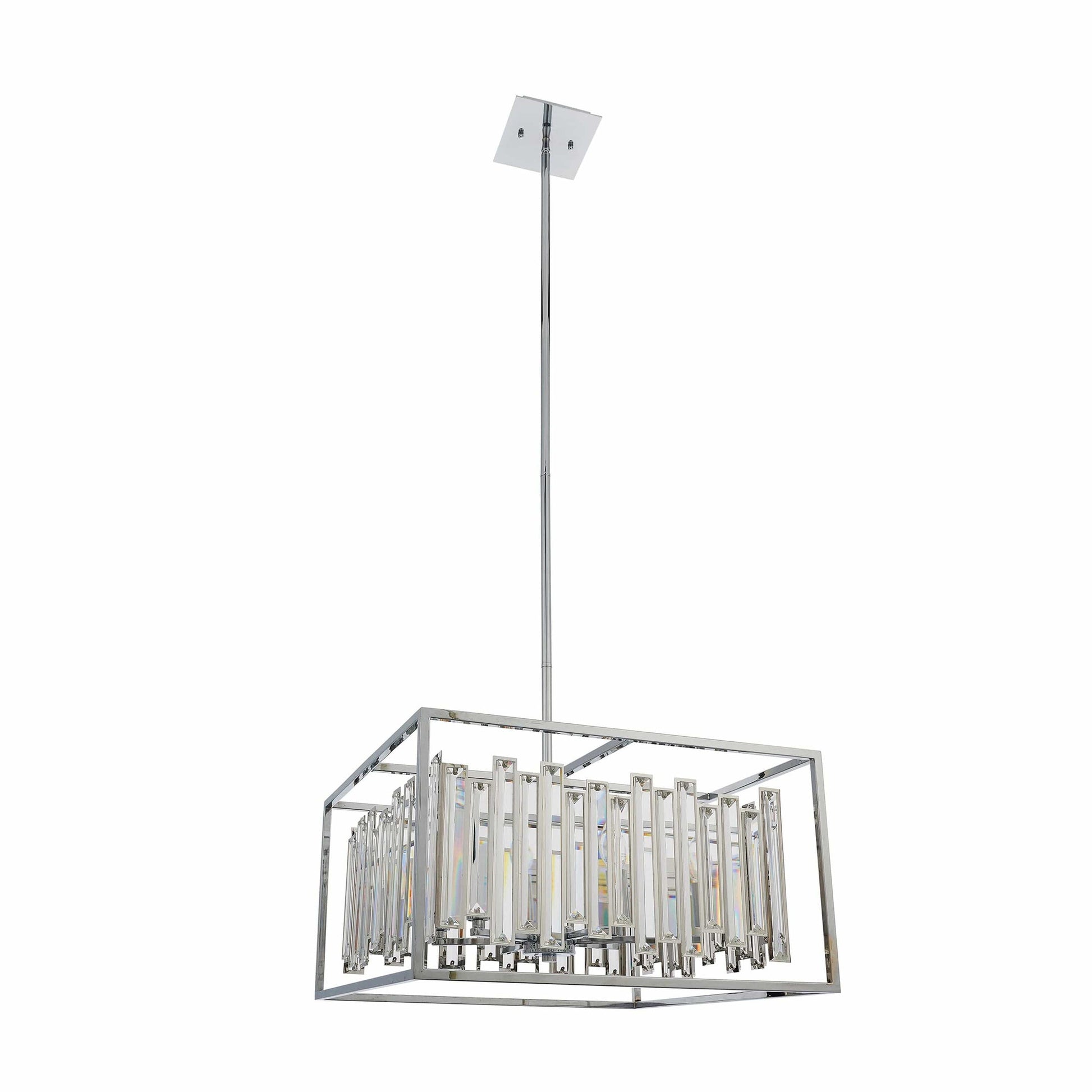 Modern 6-bulb Abergele ceiling pendant by Bodhi with bevelled glass crystals framed in chrome