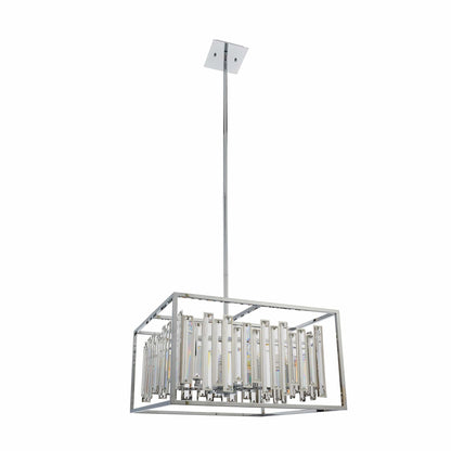 Modern 6-bulb Abergele ceiling pendant by Bodhi with bevelled glass crystals framed in chrome