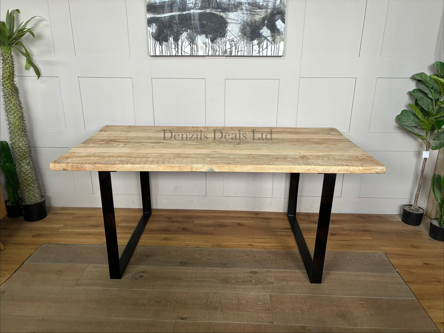 Nkuku Fia 6-seater natural mango wood table with angular iron legs